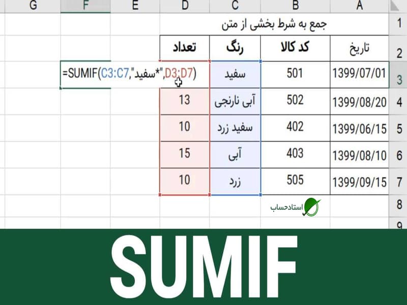 تابع sumif در نرم افزار اکسل|www.ostadhesab.com